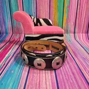 Genuine Black Leather Belt With Silver Conchos Size 40